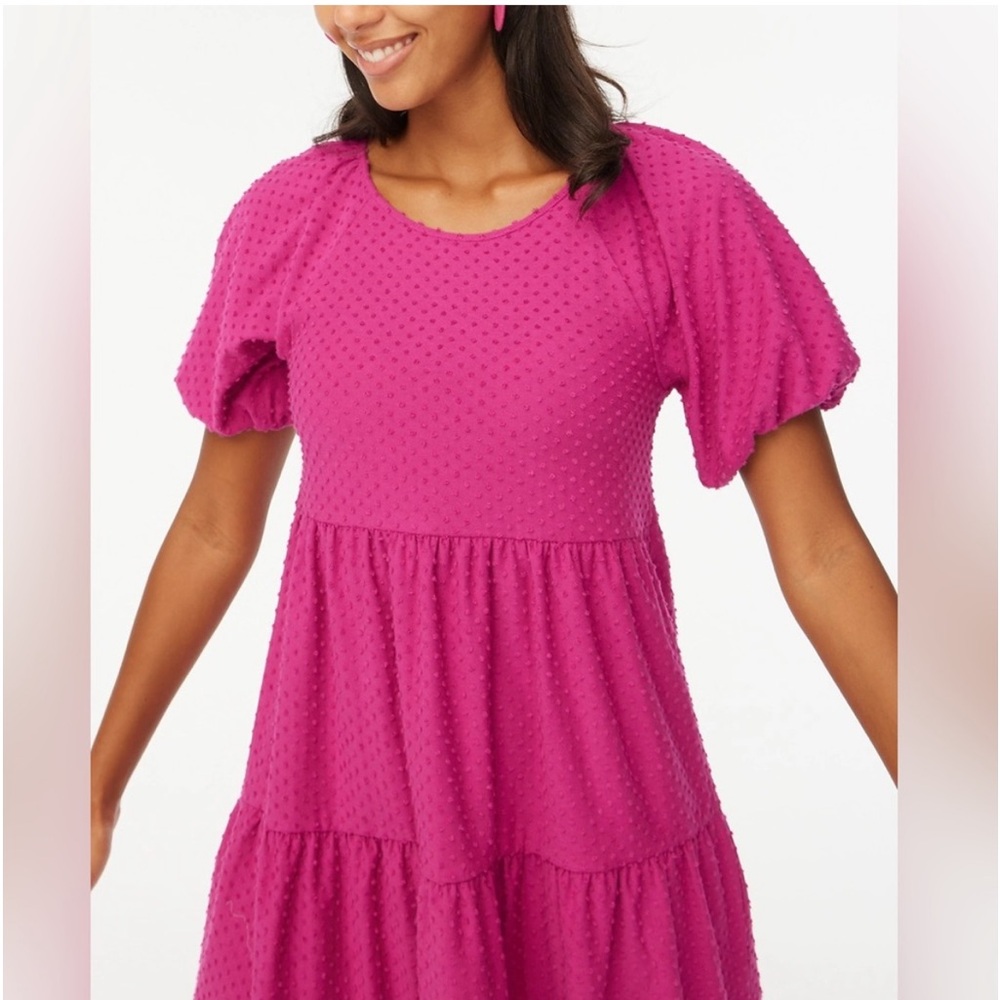 J Crew Clip dot Pink tiered dress NWT Small